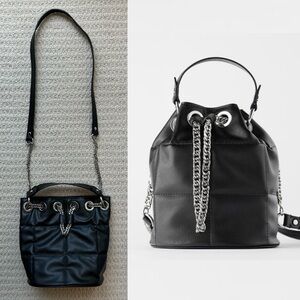 Zara Black Faux Leather Bucket Bag Purse